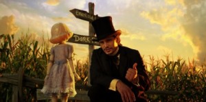 James Franco, as Oz, talks to China Girl on the yellow brick road in "Oz the Great and Powerful."  (Photo courtesy Walt Disney Pictures)