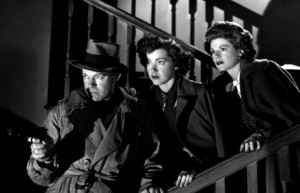 From left, Dennis O'Keefe, Marsha Hunt and Claire Trevor star in "Raw Deal."
